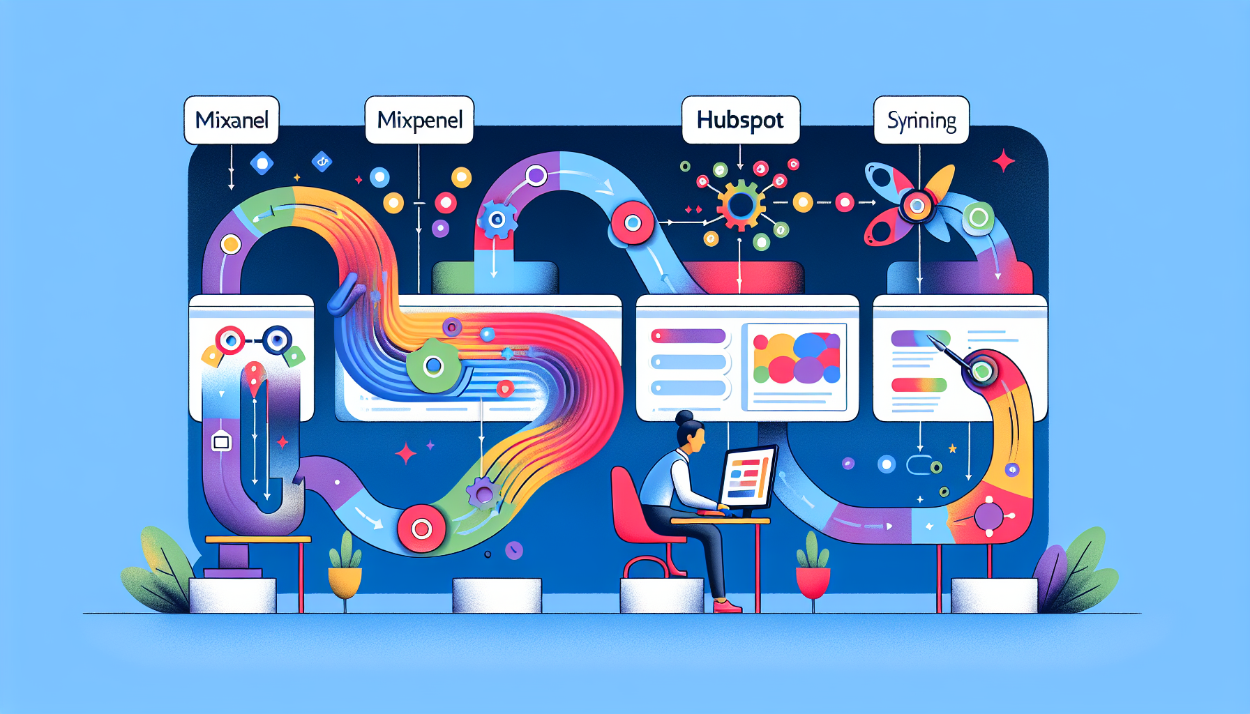 Illustration of step-by-step guide for Mixpanel and HubSpot integration